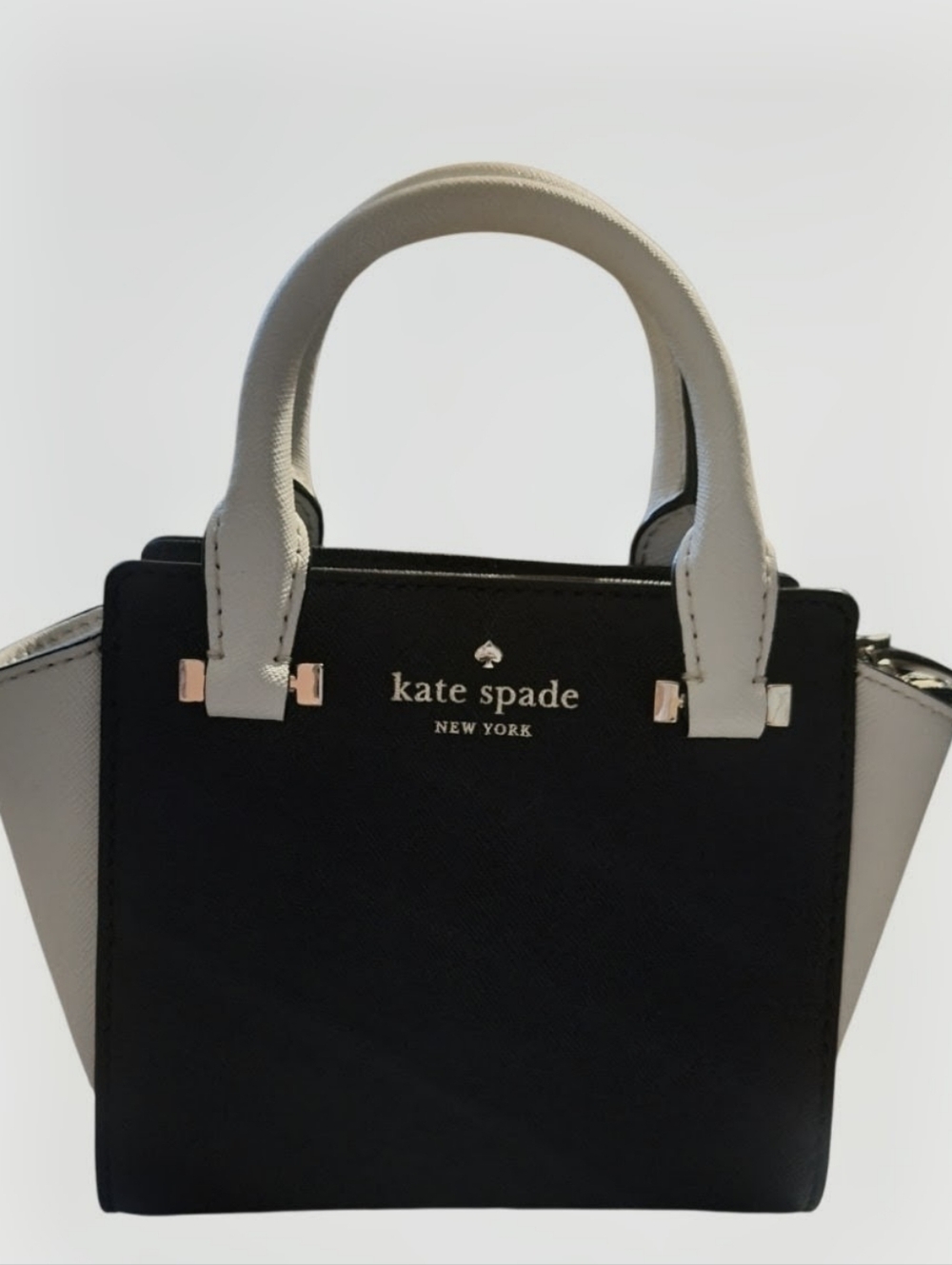 Kate Spade New York Hayden Saffiano Leather Crossbody Mini 2-Tone Black White - Picture 2 of 14
